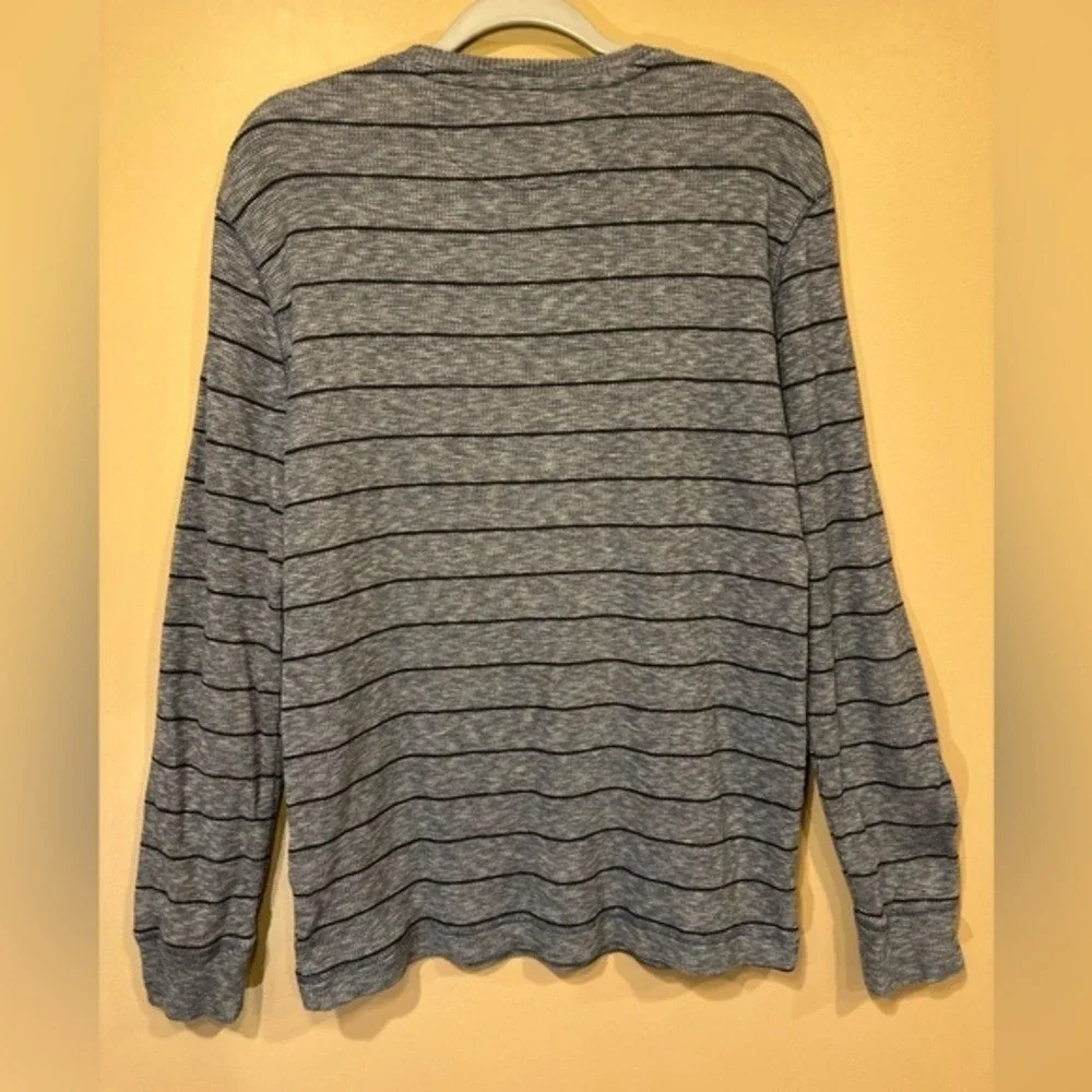 Banana Republic Mens Thermal Shirt Blue Large Striped Waffle Knit‎ Long Sleeve